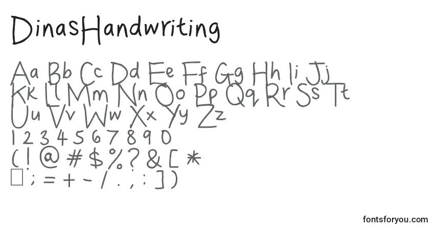 A fonte DinasHandwriting – alfabeto, números, caracteres especiais