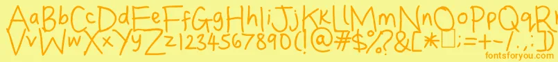 DinasHandwriting Font – Orange Fonts on Yellow Background