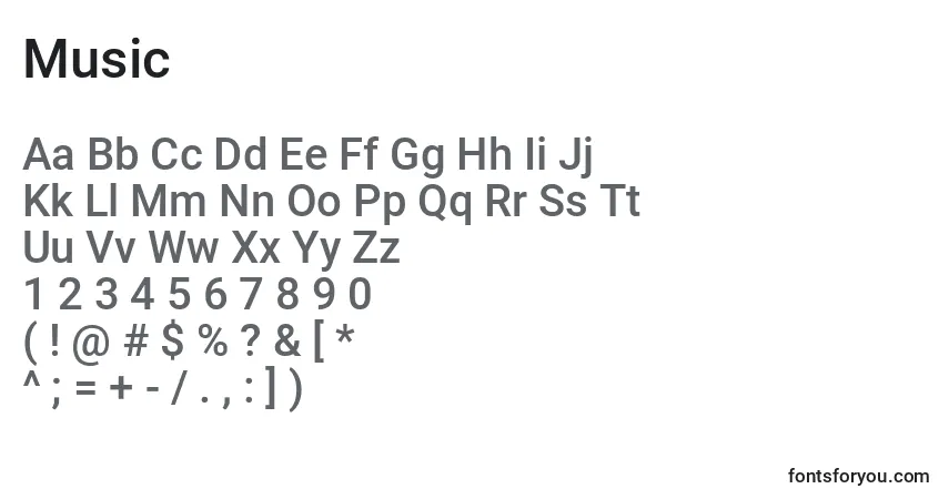 Czcionka Music – alfabet, cyfry, specjalne znaki