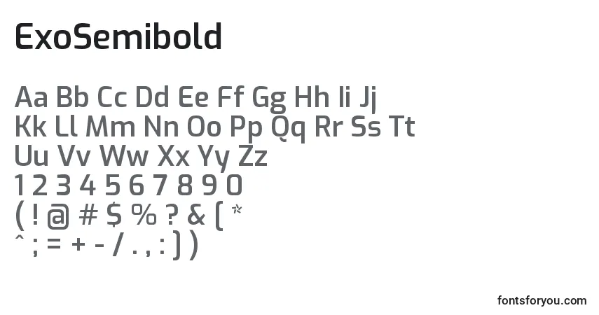 Czcionka ExoSemibold – alfabet, cyfry, specjalne znaki