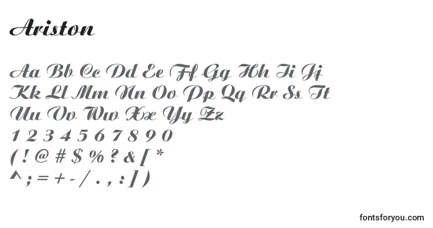 Czcionka Ariston – alfabet, cyfry, specjalne znaki
