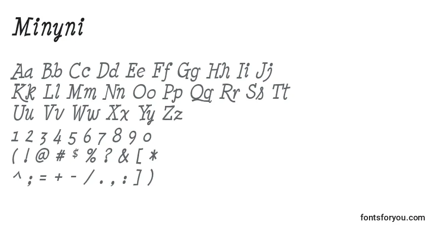 Schriftart Minyni – Alphabet, Zahlen, spezielle Symbole