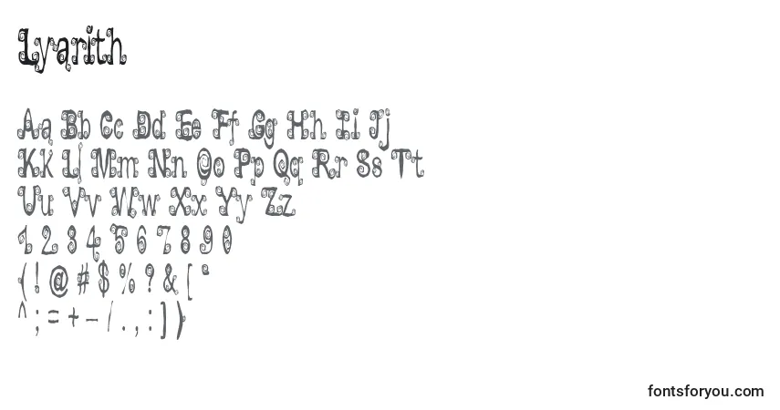Шрифт Lyarith – алфавит, цифры, специальные символы