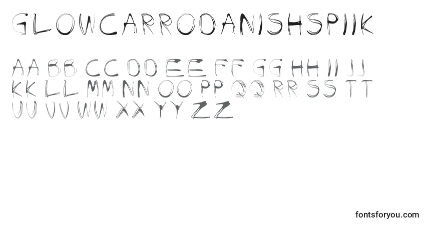 GlowCarroDanishSpiik-fontti – aakkoset, numerot, erikoismerkit