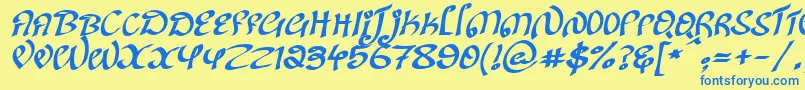フォントKanglishItalic – 青い文字が黄色の背景にあります。