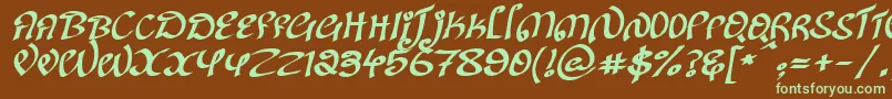 フォントKanglishItalic – 緑色の文字が茶色の背景にあります。