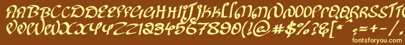 KanglishItalic-fontti – keltaiset fontit ruskealla taustalla