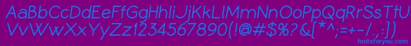 CoameiBi-Schriftart – Blaue Schriften auf violettem Hintergrund