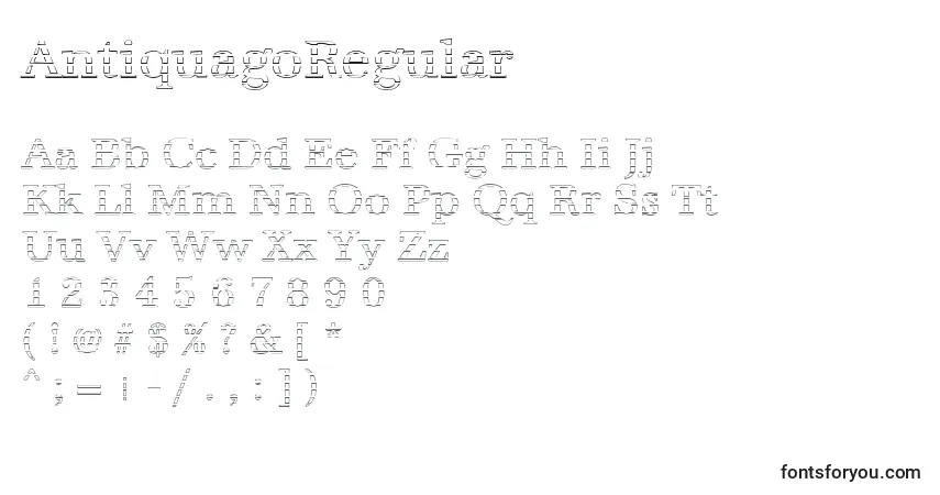Шрифт AntiquagoRegular – алфавит, цифры, специальные символы
