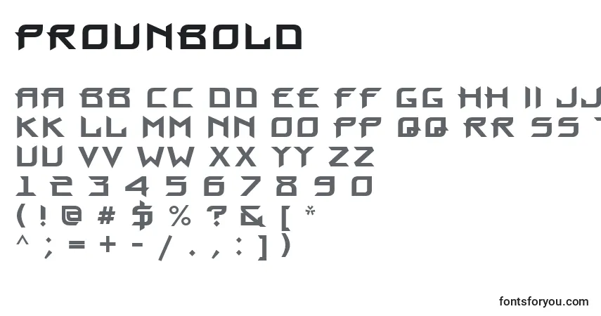 Schriftart ProunBold – Alphabet, Zahlen, spezielle Symbole