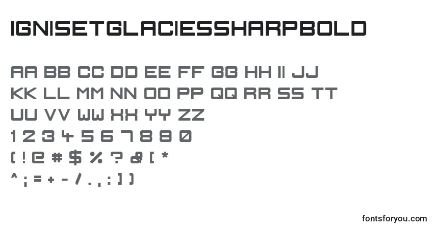 Шрифт IgnisEtGlaciesSharpBold – алфавит, цифры, специальные символы