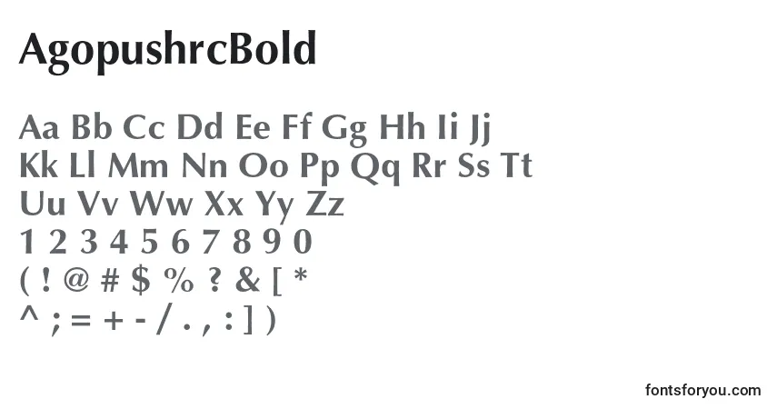 Шрифт AgopushrcBold – алфавит, цифры, специальные символы