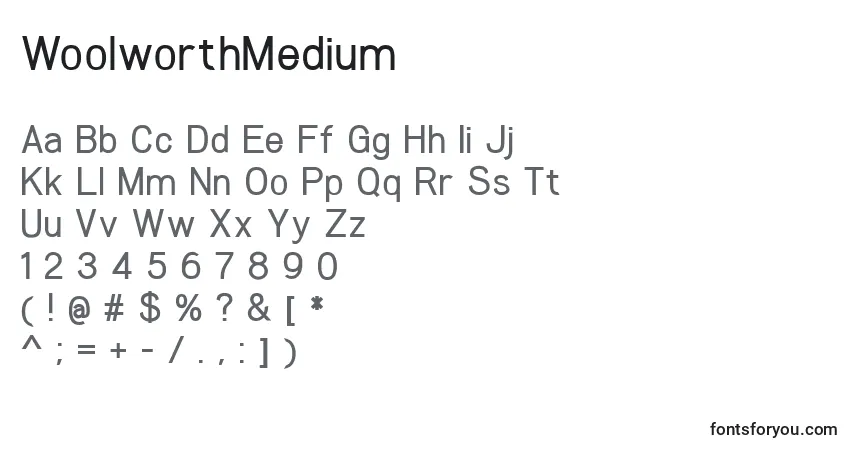 Czcionka WoolworthMedium – alfabet, cyfry, specjalne znaki