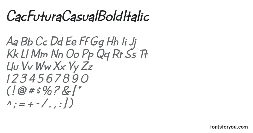 Fuente CacFuturaCasualBoldItalic - alfabeto, números, caracteres especiales