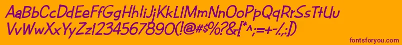 CacFuturaCasualBoldItalic-Schriftart – Violette Schriften auf orangefarbenem Hintergrund