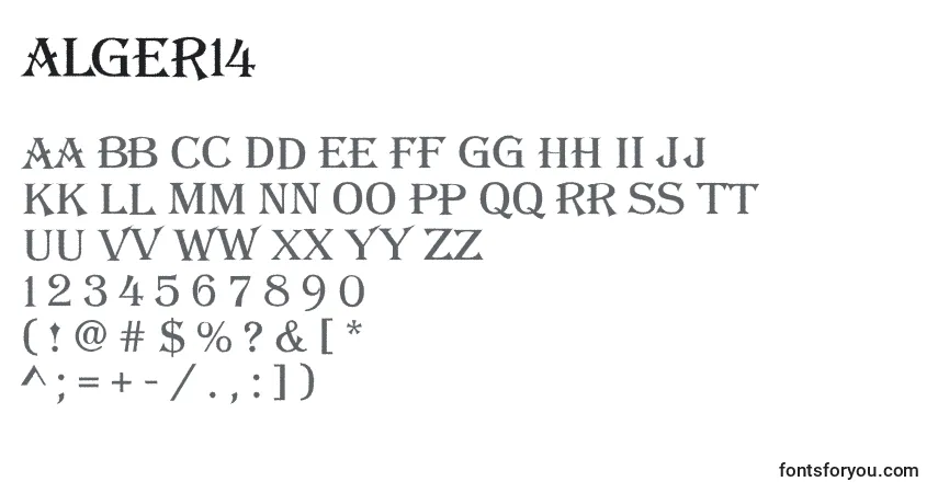 Czcionka Alger14 – alfabet, cyfry, specjalne znaki