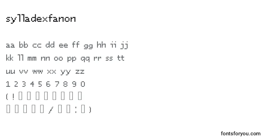 Schriftart Sylladexfanon – Alphabet, Zahlen, spezielle Symbole