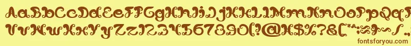 フォントBungaMelatiPutihBold – 茶色の文字が黄色の背景にあります。