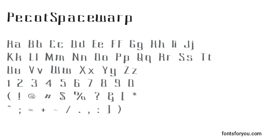 A fonte PecotSpacewarp – alfabeto, números, caracteres especiais