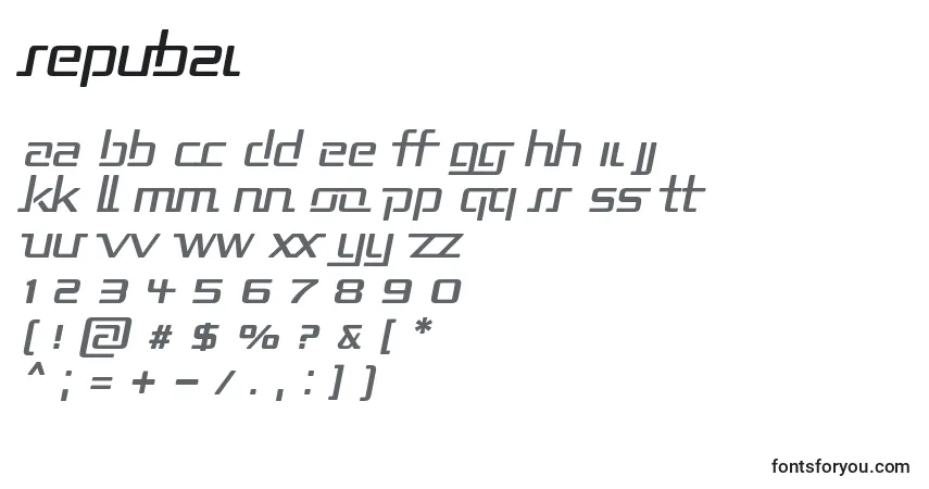A fonte Repub2i – alfabeto, números, caracteres especiais