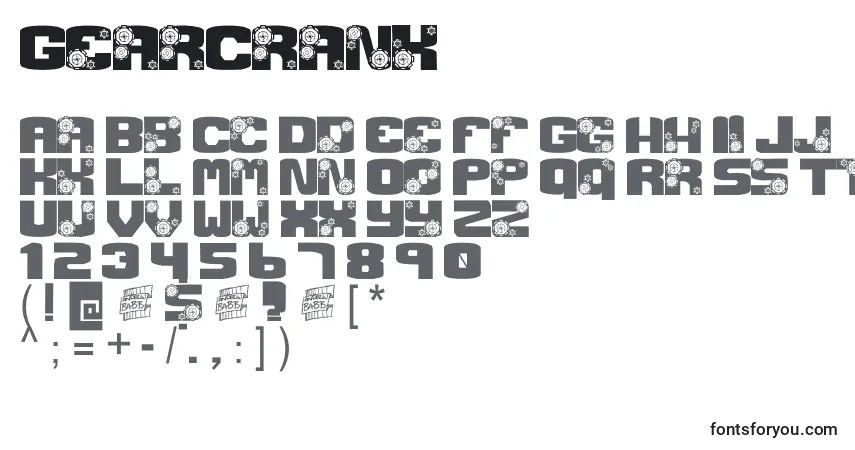 GearCrank-fontti – aakkoset, numerot, erikoismerkit