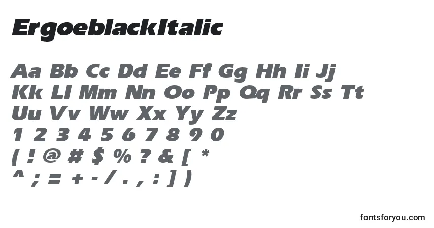 ErgoeblackItalic-fontti – aakkoset, numerot, erikoismerkit