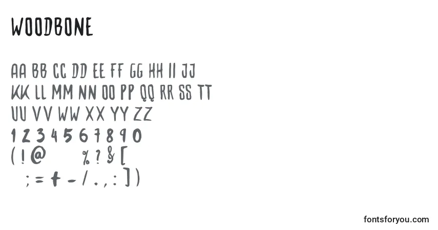 Schriftart Woodbone – Alphabet, Zahlen, spezielle Symbole