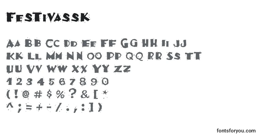 Schriftart Festivassk – Alphabet, Zahlen, spezielle Symbole