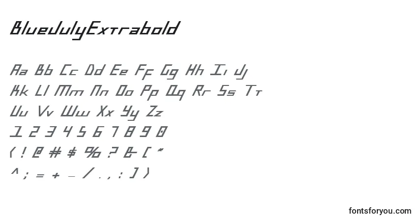A fonte BlueJulyExtrabold – alfabeto, números, caracteres especiais