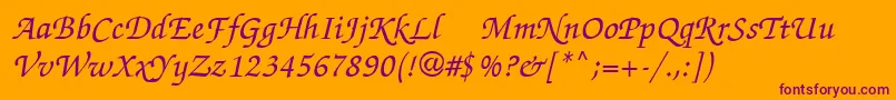 Fonte ChanceryScriptMediumSsiMedium – fontes roxas em um fundo laranja