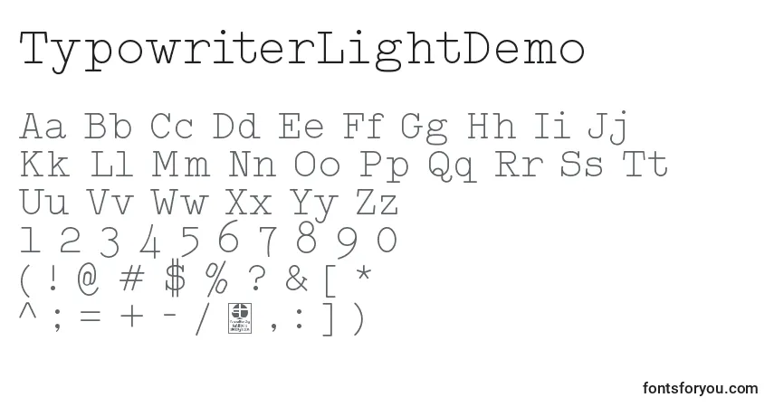 Schriftart TypowriterLightDemo – Alphabet, Zahlen, spezielle Symbole