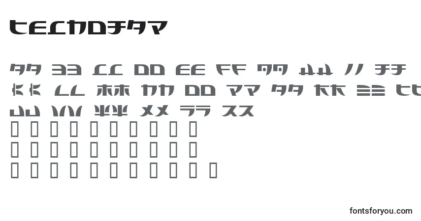 Schriftart Tecnojap – Alphabet, Zahlen, spezielle Symbole