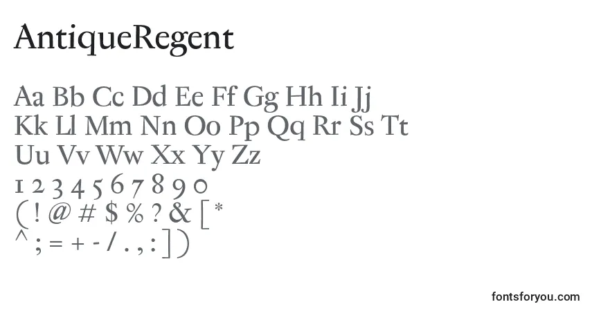 Fuente AntiqueRegent - alfabeto, números, caracteres especiales