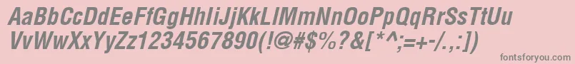 Arenacondensed Bold Italic-fontti – harmaat kirjasimet vaaleanpunaisella taustalla