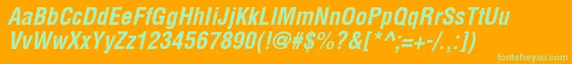 Fonte Arenacondensed Bold Italic – fontes verdes em um fundo laranja