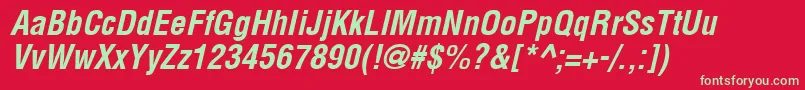 Fonte Arenacondensed Bold Italic – fontes verdes em um fundo vermelho