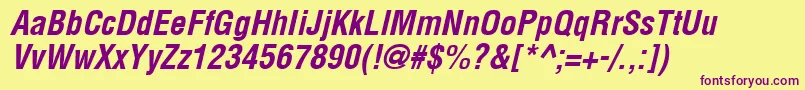 Arenacondensed Bold Italic-Schriftart – Violette Schriften auf gelbem Hintergrund