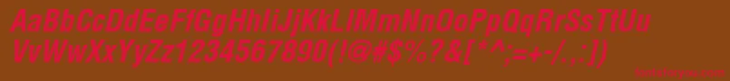 フォントArenacondensed Bold Italic – 赤い文字が茶色の背景にあります。