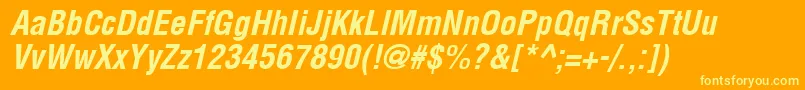 Arenacondensed Bold Italic-Schriftart – Gelbe Schriften auf orangefarbenem Hintergrund