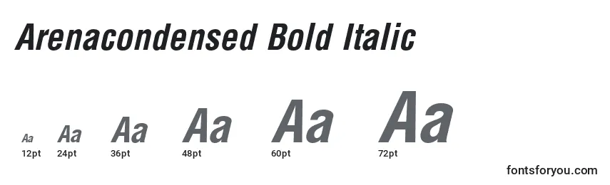 Tamanhos de fonte Arenacondensed Bold Italic