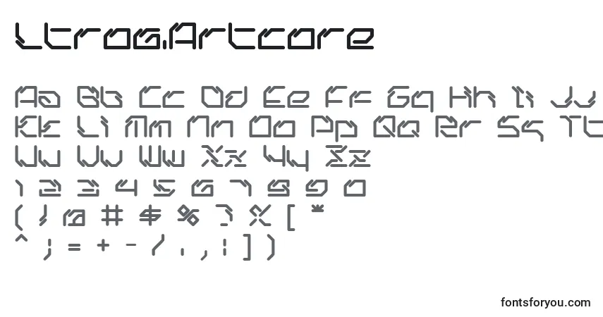 Czcionka Ltr06.Artcore – alfabet, cyfry, specjalne znaki