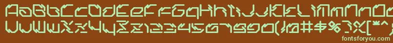 フォントLtr06.Artcore – 緑色の文字が茶色の背景にあります。