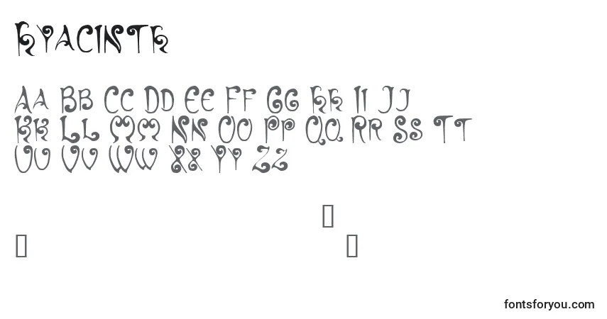 A fonte Hyacinth – alfabeto, números, caracteres especiais