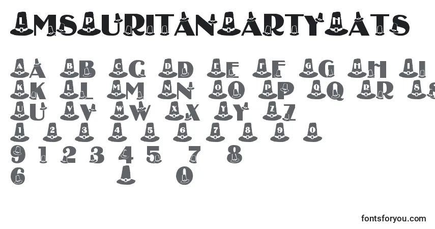Czcionka LmsPuritanPartyHats – alfabet, cyfry, specjalne znaki