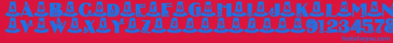 LmsPuritanPartyHats-fontti – siniset fontit punaisella taustalla