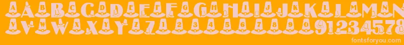 LmsPuritanPartyHats-fontti – vaaleanpunaiset fontit oranssilla taustalla