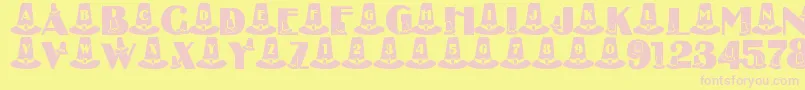 LmsPuritanPartyHats-Schriftart – Rosa Schriften auf gelbem Hintergrund