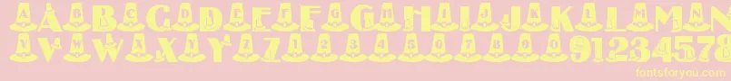 LmsPuritanPartyHats-Schriftart – Gelbe Schriften auf rosa Hintergrund