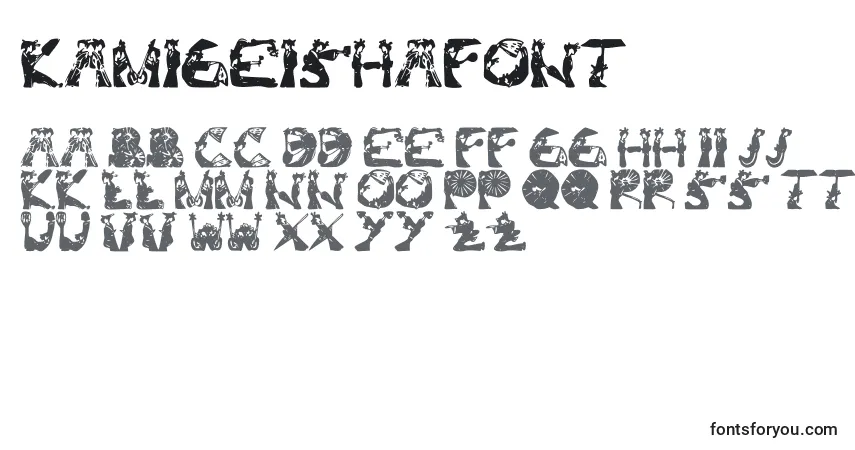 Czcionka KamiGeishaFont – alfabet, cyfry, specjalne znaki