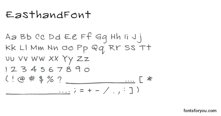 Schriftart EasthandFont – Alphabet, Zahlen, spezielle Symbole